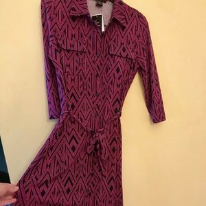 Robert Lewis Belted Button-Down Jersey Work Dress